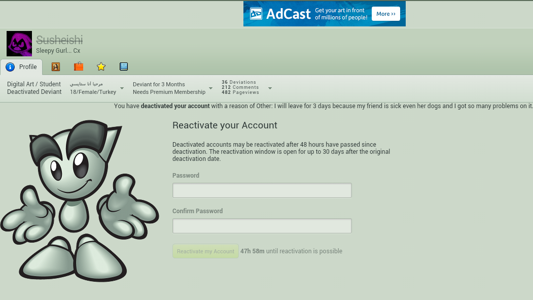 how to view deactivated deviantart accounts